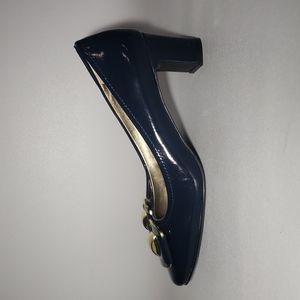 TAHARI,Sylvan, patent leather shine,block heel, brilliant deep blue,Women's 8M.